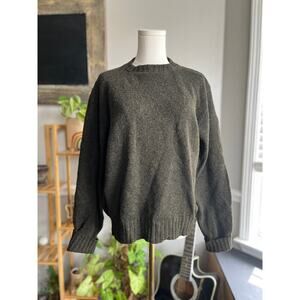 Vintage 70s Dark Green Shetland Wool Crewneck Sweater Size Medium
